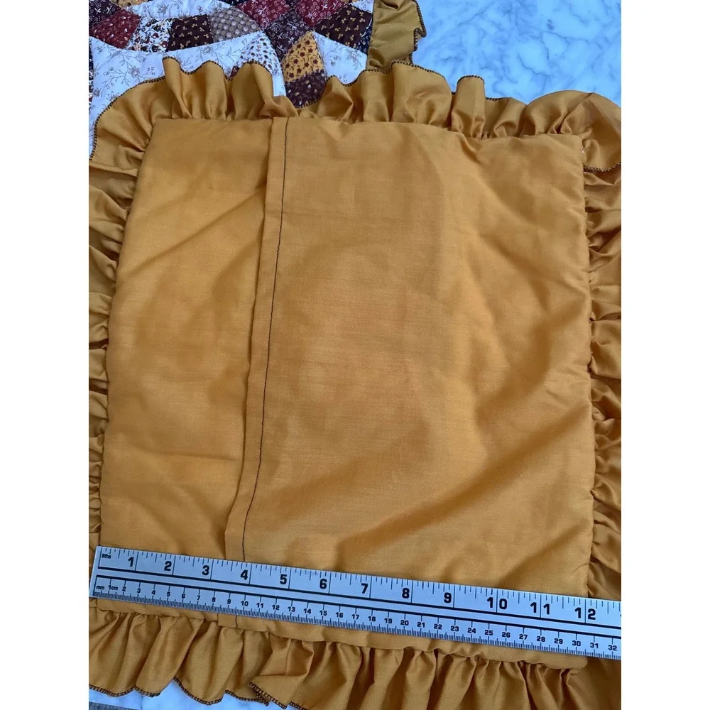 Vintage Style Quilted Double Wedding Ring Ruffled Pillow Shams Set of 2 Mustard